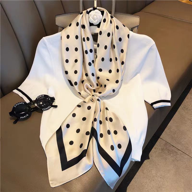 [RGF] Hepburn Polka Dot 90 * 90cm Lenço quadrado grande Regent Brocade Lenço de seda Lenço feminino 2025 Primavera Verão