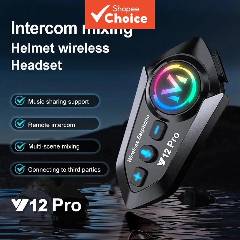 Fone de Ouvido Bluetooth para Capacete Y12pro Intercomunicador 500m para Moto, BT5.4, Luz RGB