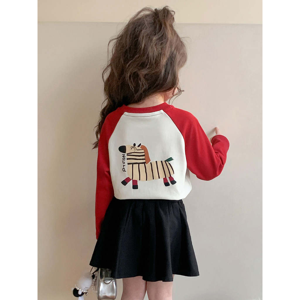 Meninas de manga comprida camiseta puro algodão primavera roupas 2026 novo estilo moda primavera outono crianças topos m