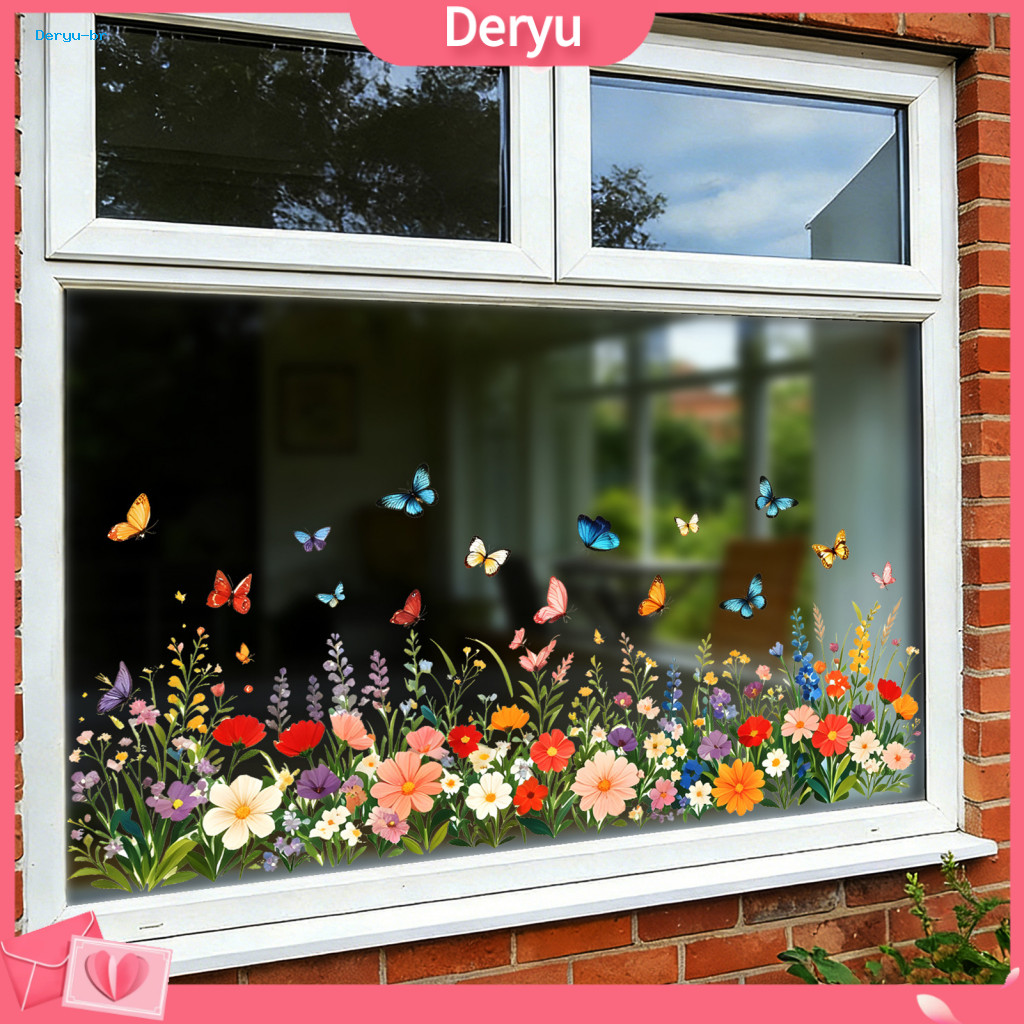 Colorful Flower Window Cling Butterfly Waterproof Pvc Static Glass Sticker Removable No Adhesive Decorative Film for Hom