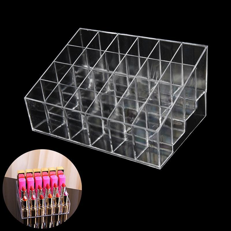 [Fel] Acrílico Transparente 24 Suporte Para Lábios Display Organizador De Cosméticos Estojo De Maquiagem Armazenamento ,