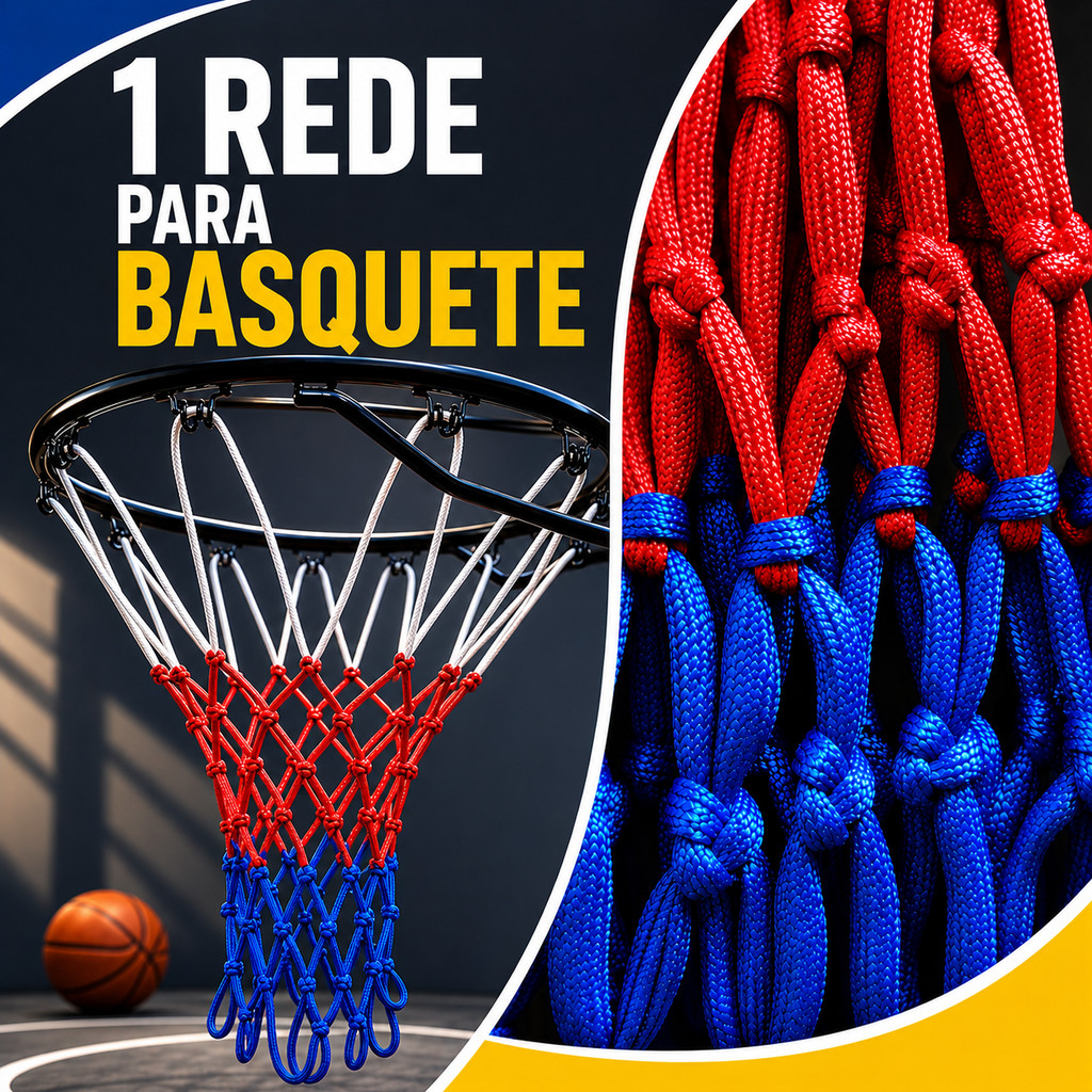 Rede Basquete Fio 6mm 12 Alças Colorida Modelo Oficial 1 Un