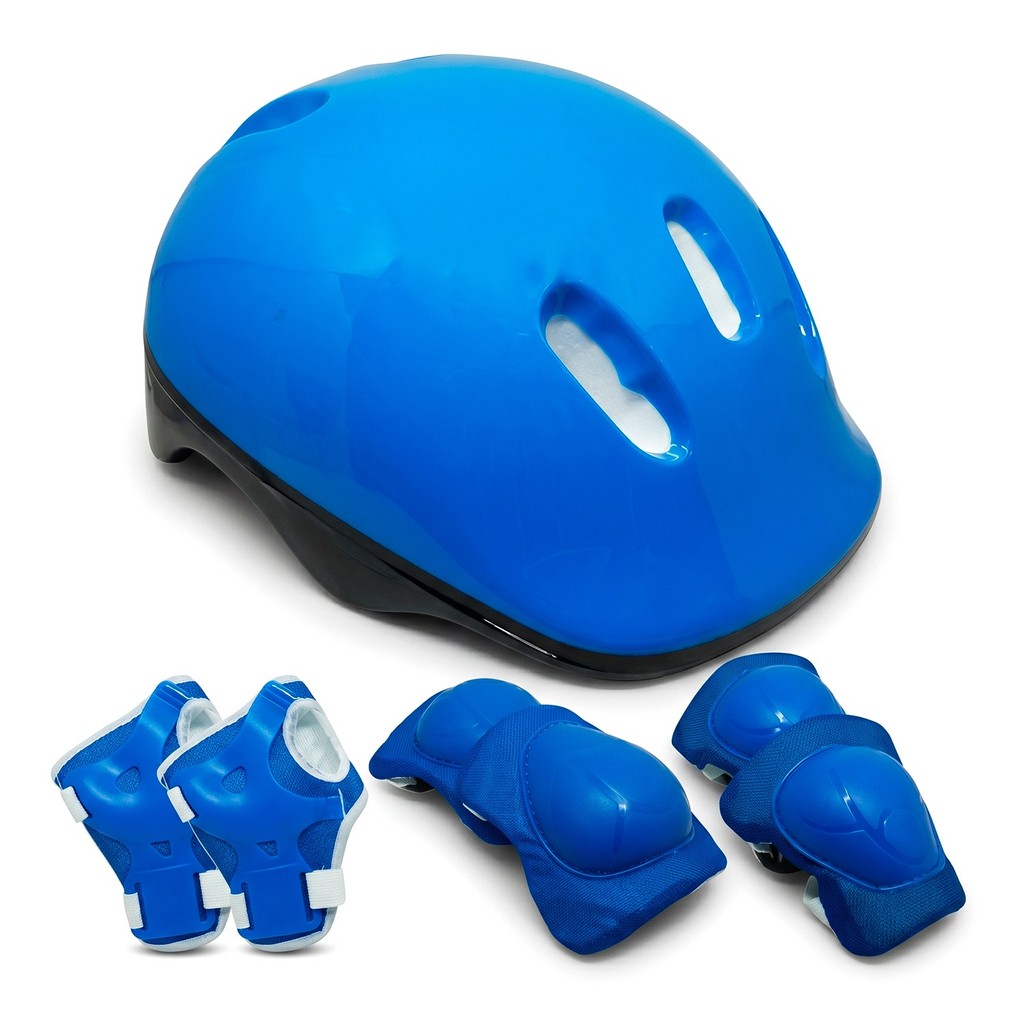Kit Proteção Infantil Esportivo 7 Peças Completo Capacete Patins Skate Bicicleta Rollers Azul