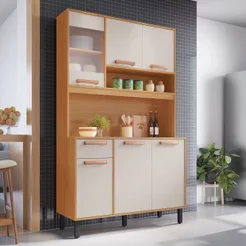 Cozinha Compacta 6 Portas 1 Gavetas 120cm Nápoles Itatiaia Branco/Cinamomo/Off White Cinamomo/Off White