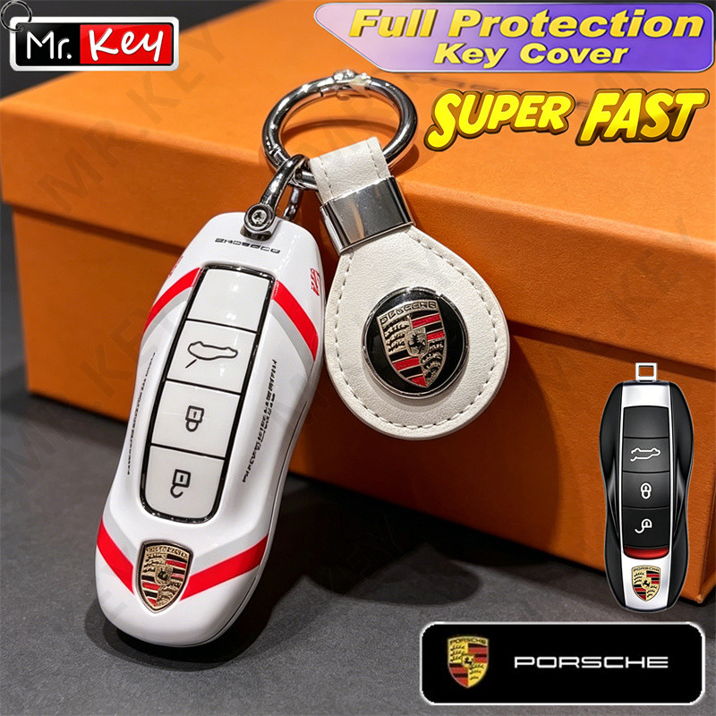 [Mr.Key] Capa De Chave Com Listras De Corrida Para Porsche Cayenne Panamera Macan Track Paint Remote Case Shell