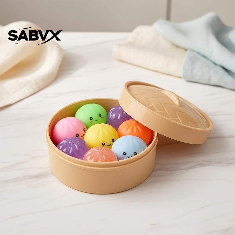 SABVX 7 Pçs Mini Bolinhos Com Vapor Bun Brinquedos Espremíveis Conjunto Macio Alívio Do Estresse Cristal Squeeze Brinque