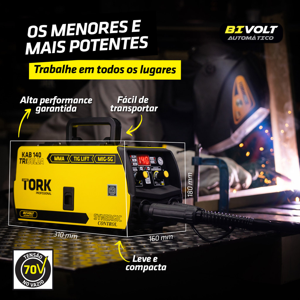 Maquina Tri Solda 140a Mig Tig Eletrodo Serralheiro Bivolt 127/220V Tork