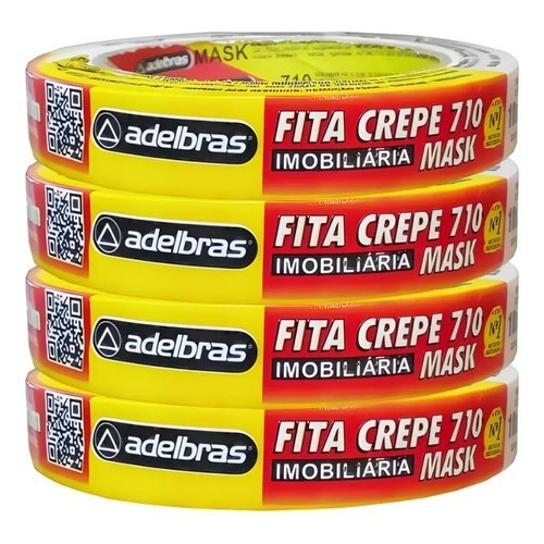 Fita Crepe Adelbras 24mm X 50 Metros Branco 4un Uso Geral Para Pintura Parede Madeira Automotiva Mascaramento Reforma