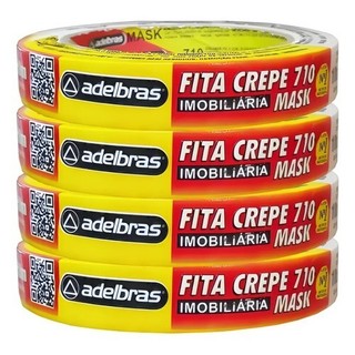 Fita Crepe Adelbras 24mm X 50 Metros Branco 4un Uso Geral Para Pintura Parede Madeira Automotiva Mascaramento Reforma