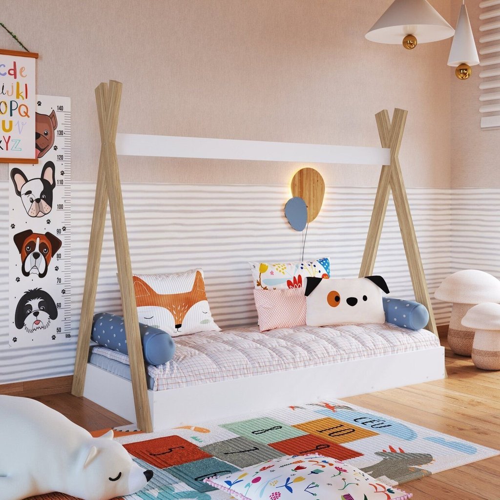 Cama Cabana de Solteiro 198cm x 129cm x 82,6cm Branco/Itapuã Itapuã/ Branco