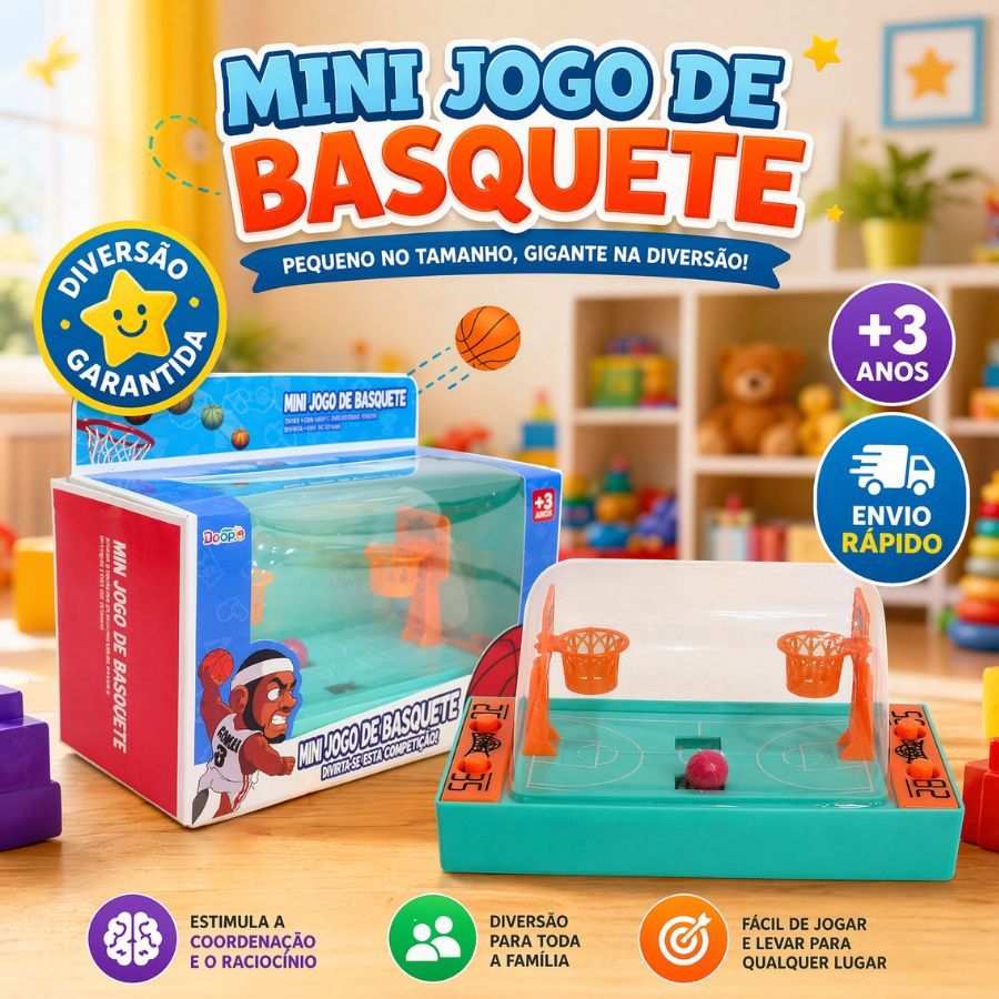 Mini Jogo Basquete Duplo De Mesa Com Lançador Divertido Para Família Tabuleiro Basketball