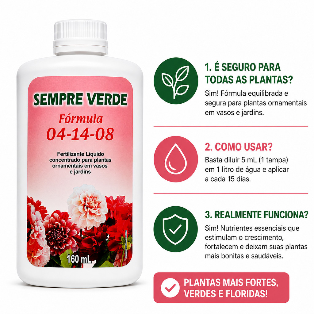 Fertilizante Sempre Verde Mineral Adubo NPK 04-14-08 Líquido Concentrado Para Plantas E Flores Bonigo