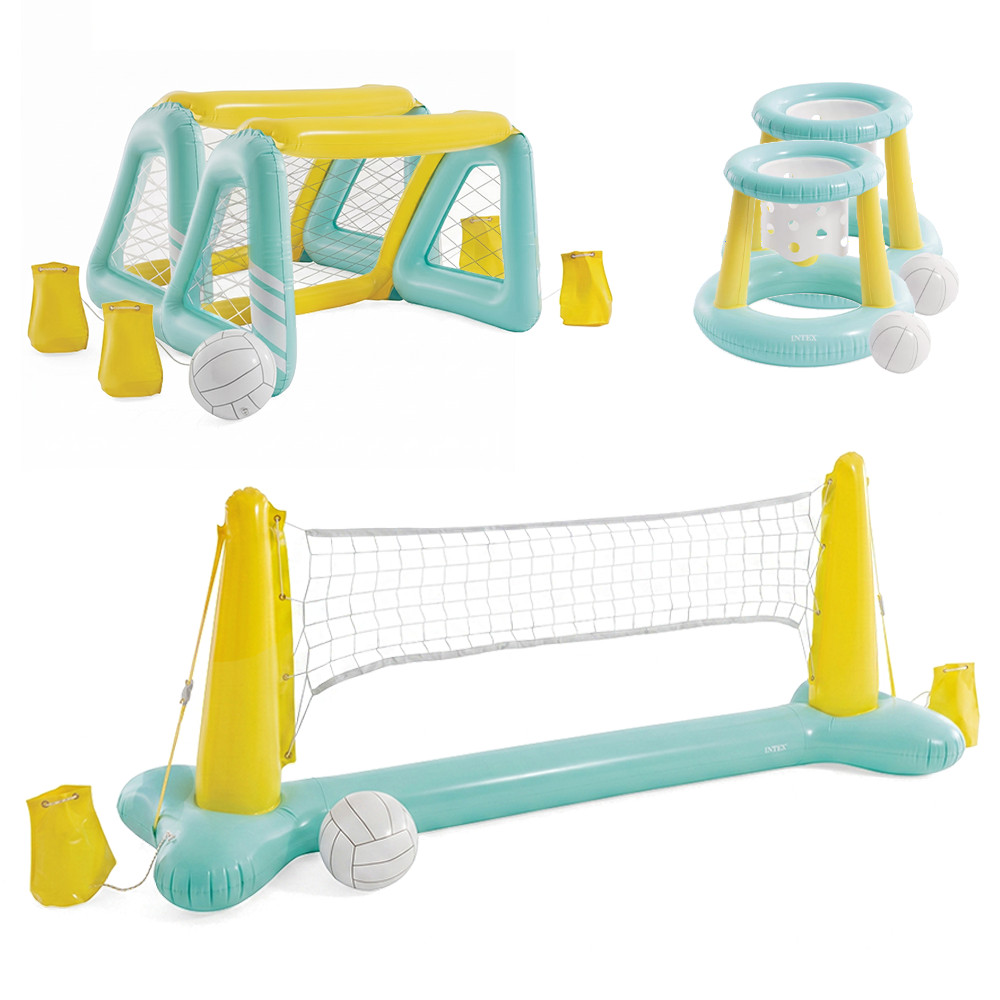 Kit Esporte Inflável 1 Vôlei + 2 Trave Polo + 2 Cesta Basquete Intex