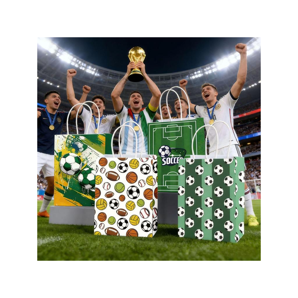 Bolsa de presente com elemento temático de futebol da copa do mundo, sacola de papel Kraft para festa de aniversário inf