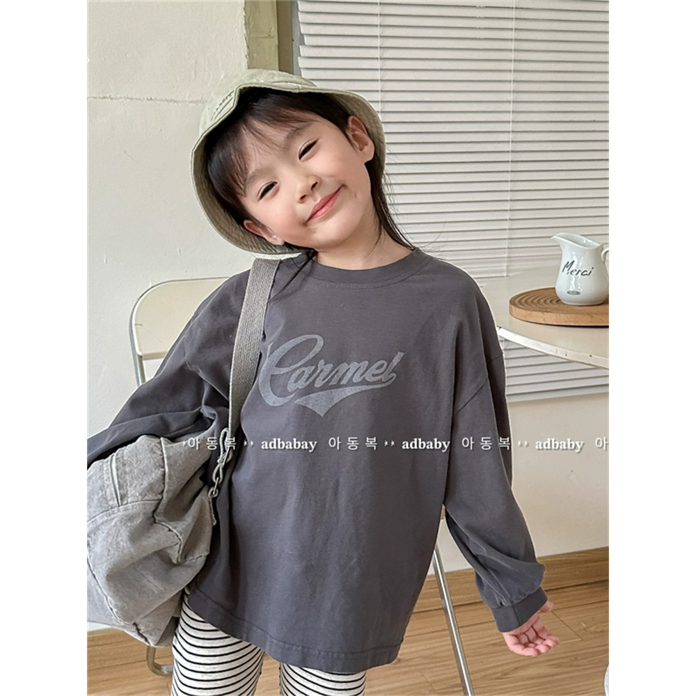 Crianças versão coreana primavera estilo manga comprida camiseta moletom médio pequeno crianças meninos meninas camisa d