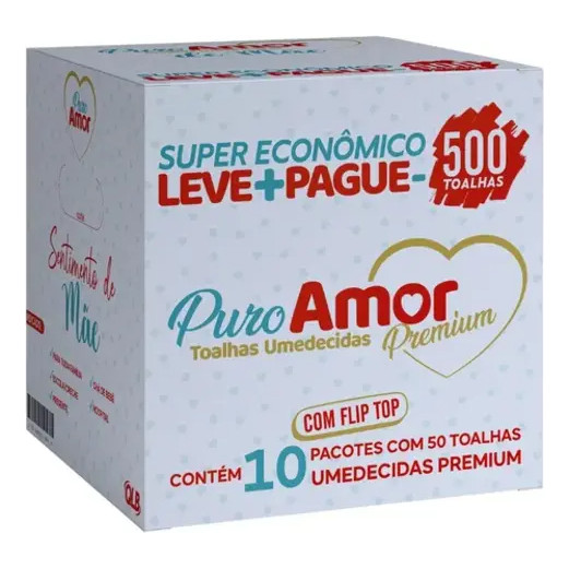 Caixa Lenços Umedecidos Puro Amor - Com Tampa Flip-top - 500un