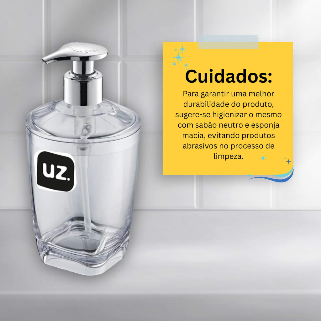 Detalhes do Porta Sabonete Líquido Premium Translúcido Transparente UZ Utilidades Banheiro Cozinha Utilidades