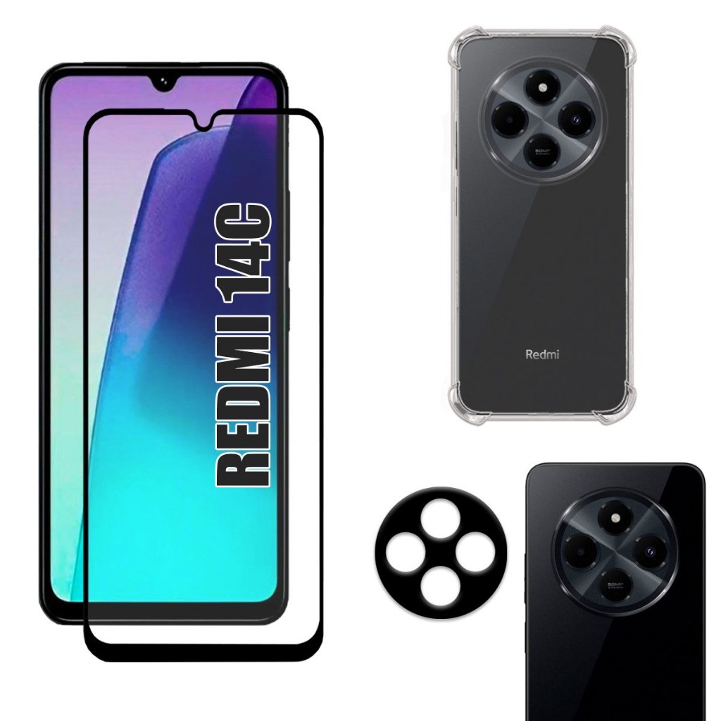 Kit Para Redmi 14C | Película de Vidro 3D - Capa Anti Shock - Película da Câmera 3D