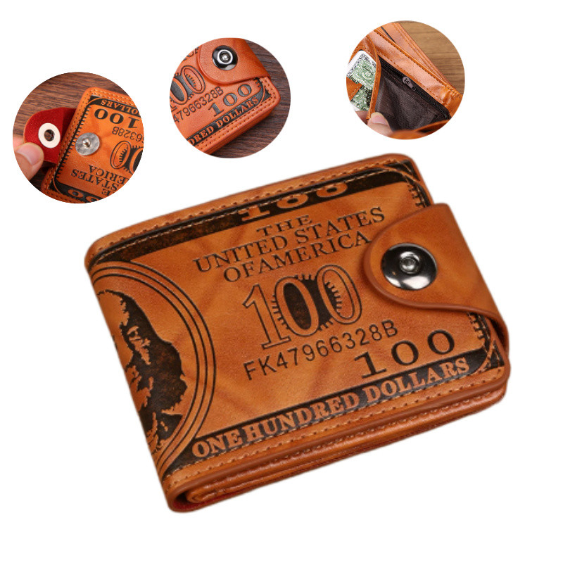 Carteira masculina com fivela de US$ 100, carteira masculina de couro com zíper e porta-cartões, porta-moedas em Oferta na Shopee