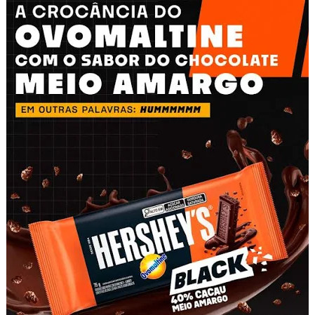 Detalhes do Chocolate Ovomaltine Black 40% Cacau Meio Amargo Hersheys 75g