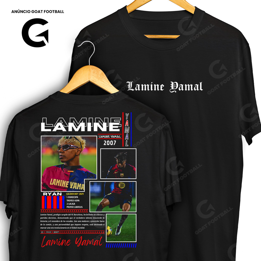 Camiseta Lamine Yamal Edits Frente e Verso Lateral Streetwear Blusa Camisa Futebol 100% Algodão