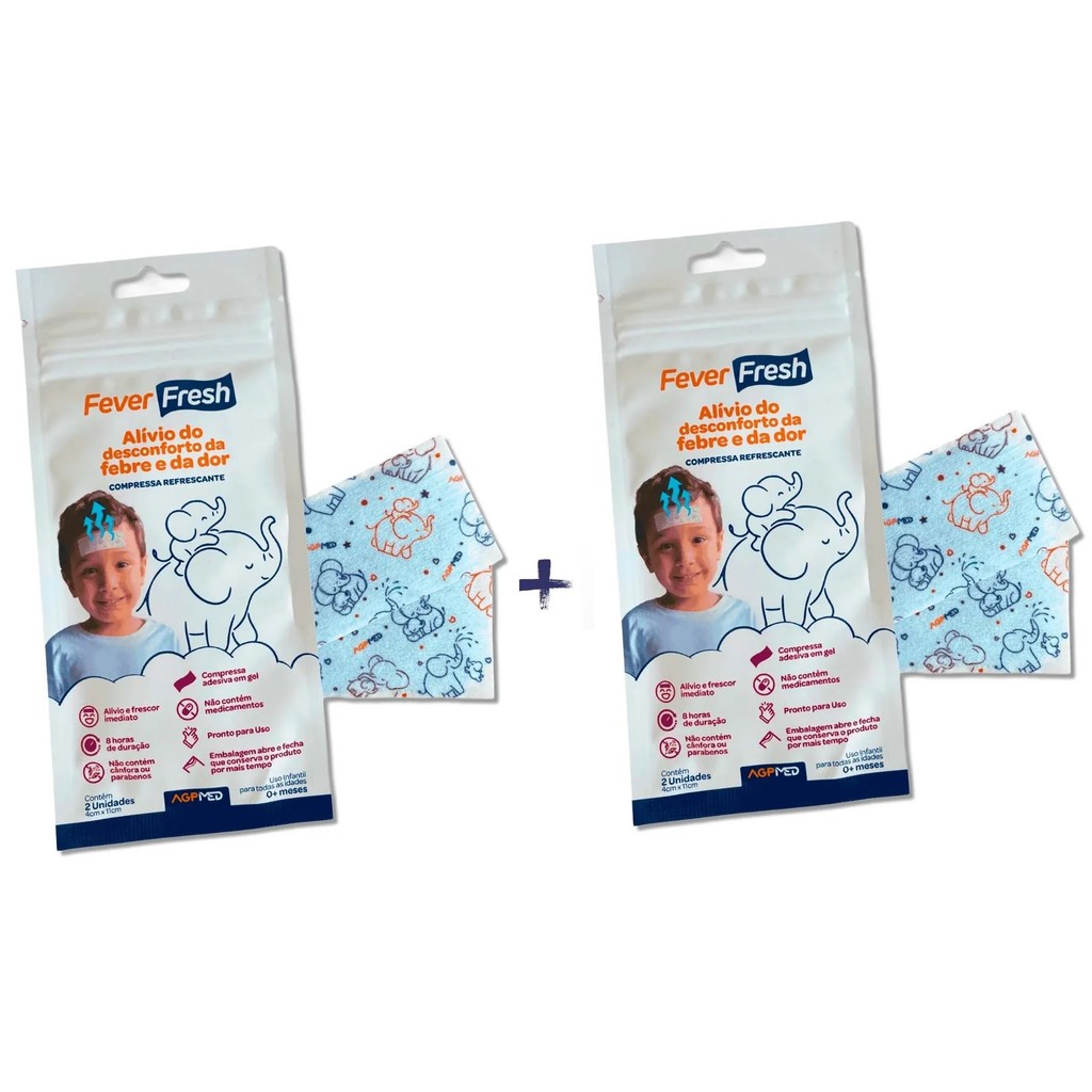 Kit 4 unidades Compressa Refrescante para Alívio da Febre com 4 Unidades Fever Fresh AGPMED Xo Febre