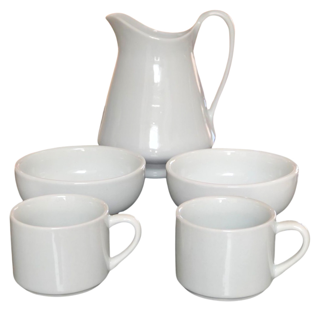 Jogo Café e Chá Mesa Posta - Café da manhã - Jarra Leiteira 1.280ML + 2 tigelas 350ml + 2 xícaras chá hotel 200ml