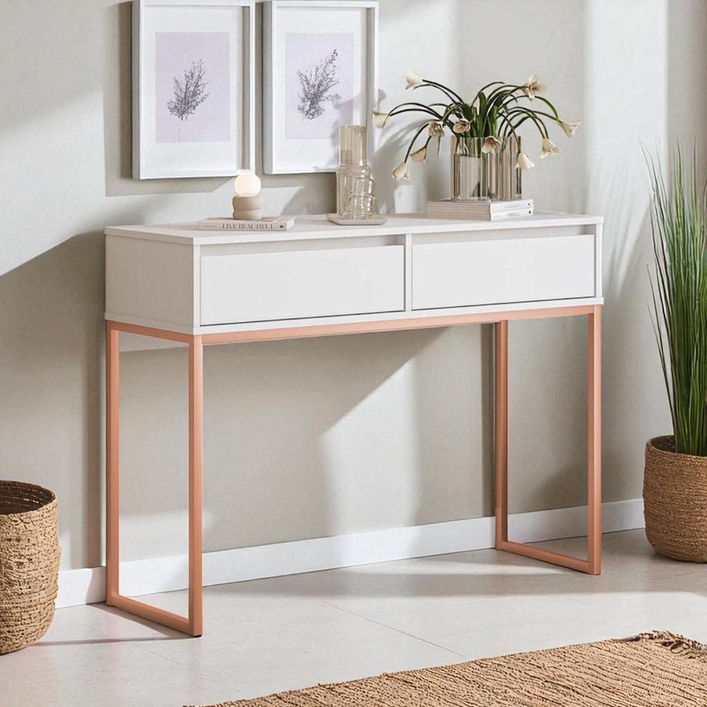 Aparador Buffet Rio 2 Gavetas Para Sala 90 cm Branco Cobre
 em Oferta na Shopee