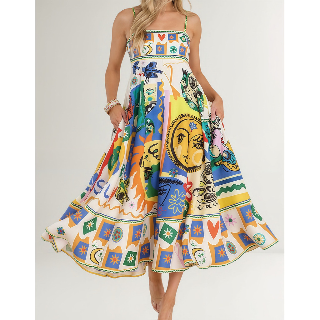 Vestido Para Mulheres Padrão Feminino Boho Longo De Festa Elegante Pop Camisole Estampado Com Costas Abertas  - QUALY em Oferta na Shopee