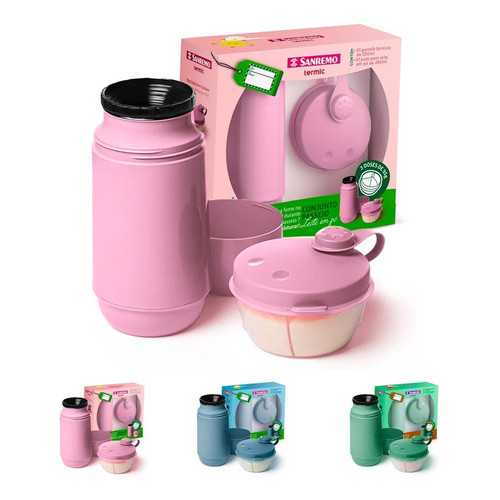 Kit Garrafa Térmica E Porta Leite Em Pó Divisória P/ Bebês