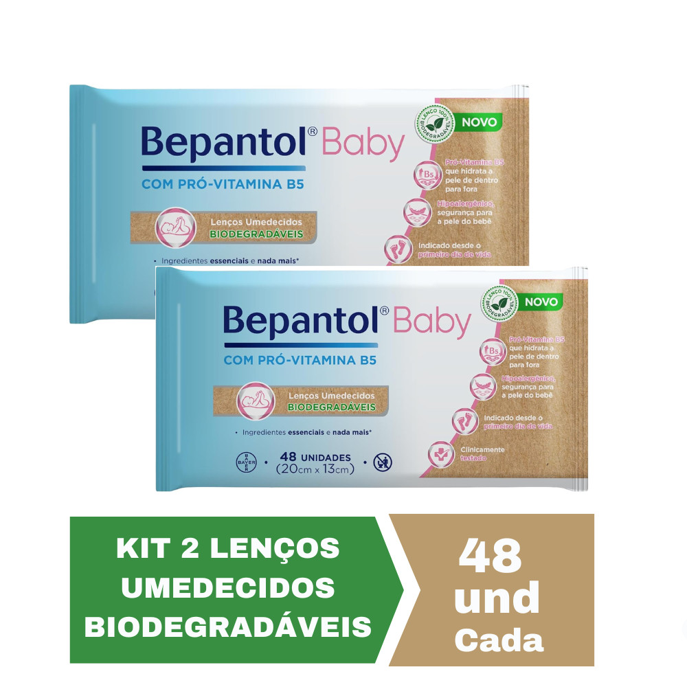 Kit com 2 Lenços Umedecidos Biodegradável 48un Cada Bepantol em Oferta na Shopee