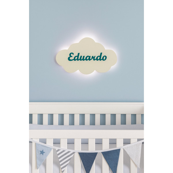 Luminária Nuvem Led Nome Personalizado Bebê Maternidade MDF