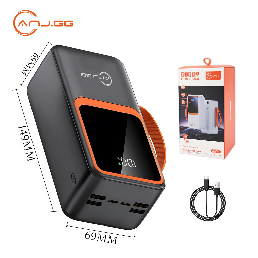 Power Bank 50000mAh 66W Super Rápido com Display Digital e 6 Saídas USB/Type-C