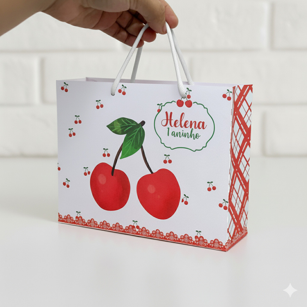 Sacolinha personalizada CEREJINHA PEGUE E MONTE Lembrancinha kit para festa
