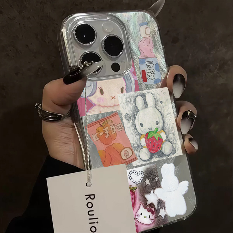 Capinha Coelhinha Miffy de Pelúcia Fofa iPhone 16 15 17 14 13 12 11 Pro Max iPhone 7 8 plus Anti-impacto Capa