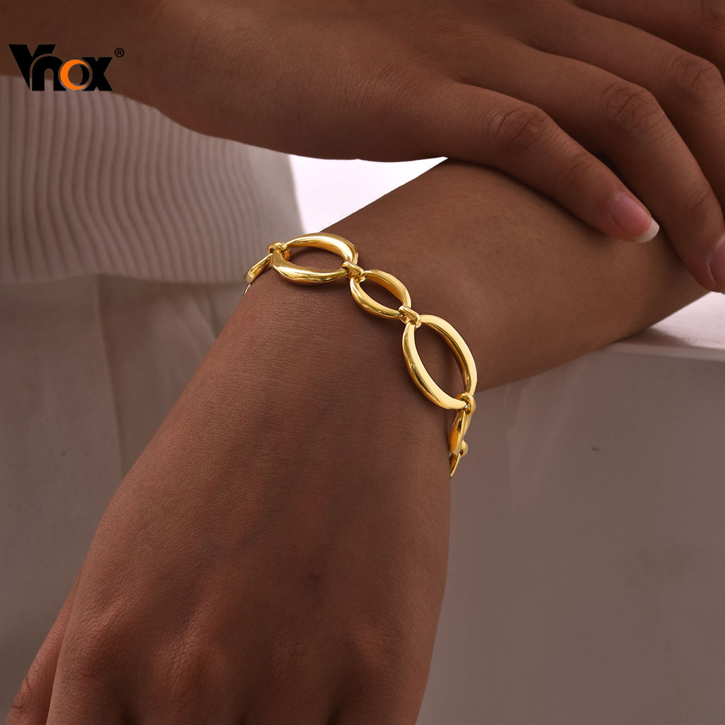 Pulseira Artesanal Vnox Gold Ellipse Link Para Mulheres , Aço Inoxidável , Não Desbota E À Prova D'água , Corrente Robus