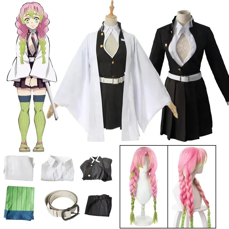 Anime Kanroji Mitsuri Cosplay Traje Quimono Haori Vestido Peruca Roupas De Halloween Para Crianças Adultas