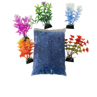 Kit Decoração Aquário 980g pedra azul+ 5 Plantas Artificiais 10cm ideal para ornamentação decoração em Oferta na Shopee