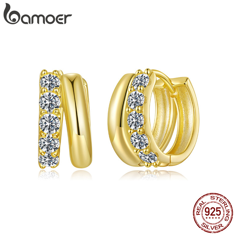 Bamoer Original 925 Brincos De Prata Esterlina Ouro Duplo Moissanite Anti-Alérgicos Jóias Presente Feminino em Oferta na Shopee