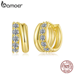 Bamoer Original 925 Brincos De Prata Esterlina Ouro Duplo Moissanite Anti-Alérgicos Jóias Presente Feminino