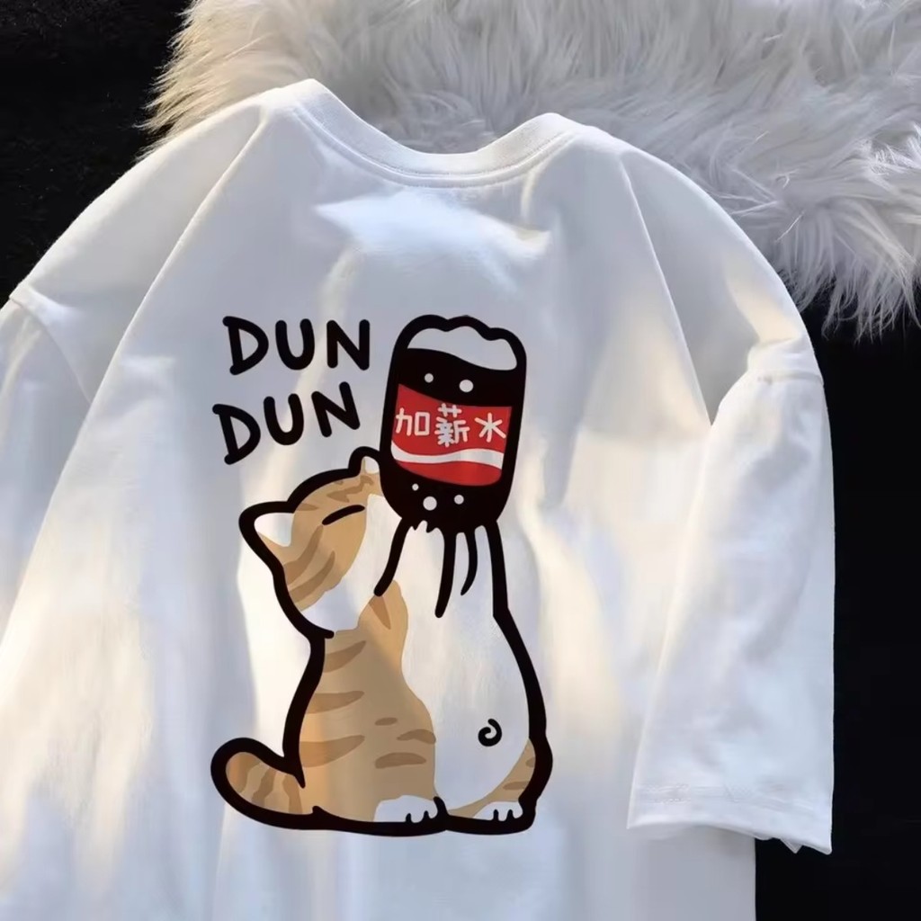 Camiseta Estilo Engraçado Verão Tendência Gatinho Refrigerante Casual Manga Curta Unissex