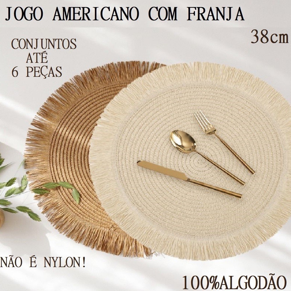 Jogo Americano Redondo 38Cm Conjunto Com 6 Ou 4 Ou 2 Unidades Elegante Sofisticado Multiuso