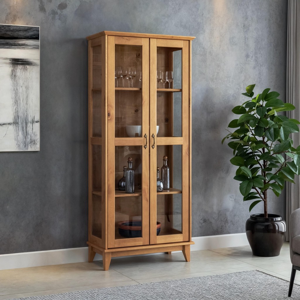 Cristaleira Maderia Maciça Com Portas De Vidro Bella em Oferta na Shopee