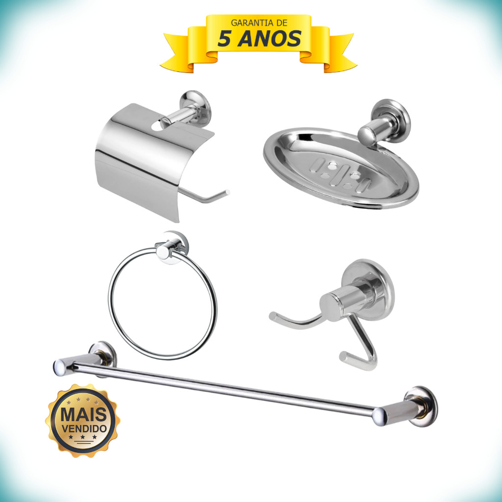 Kit Acessórios P/ Banheiro Aço Inox 5 Peças  Oferta em Oferta na Shopee
