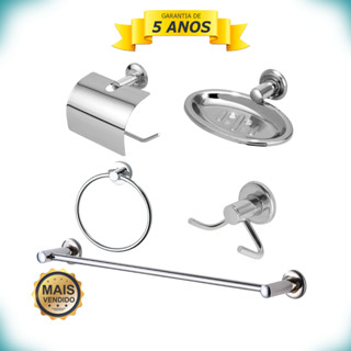 Kit Acessórios P/ Banheiro Aço Inox 5 Peças  Oferta em Oferta na Shopee
