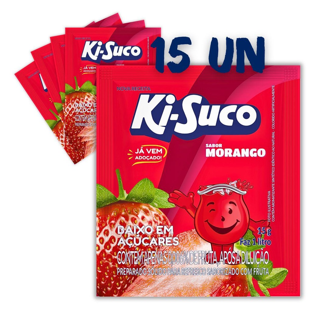 Caixa 15un Refresco Em Pó 15G Morango Ki-Suco ( Para 1L) em Oferta na Shopee