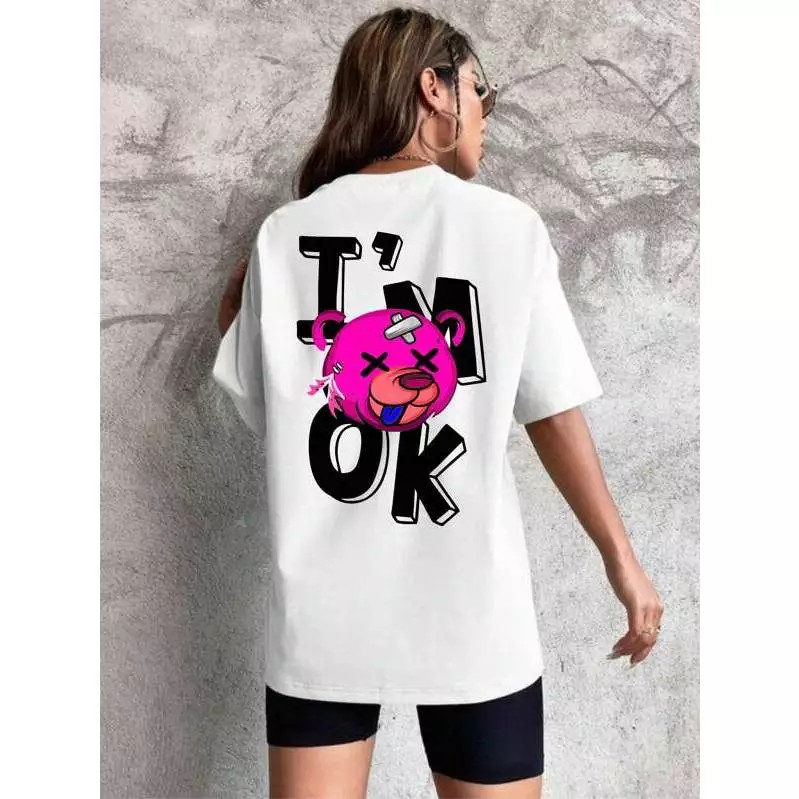 Camiseta camisa Oversized Urso Rosa Ok Style Estilo Unissex Moda Streetwear Esportiva