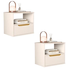 Kit 2 Mesa de Cabeceira Suspensa Jatobá Quarto com 1 Gaveta