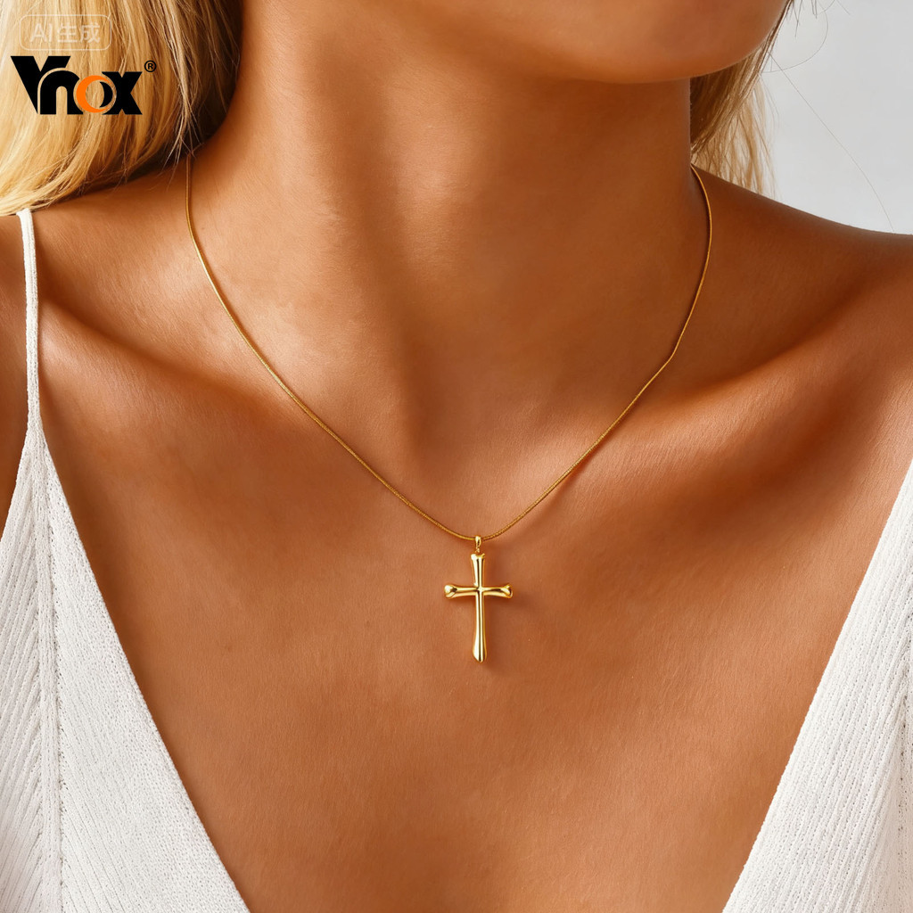 Vnox Jesus Cruz Colar Para Mulheres Menina , Aço Inoxidável E Não Manchado Delicado De Fé Cristã Joias