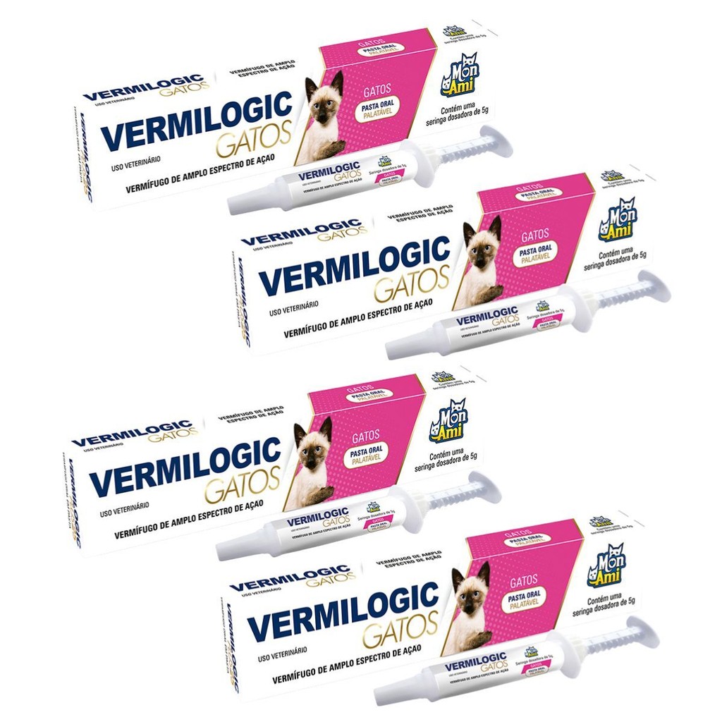 Kit 4 Vermífugo Vermilogic Para Gatos Mon Ami 5 gr em Oferta na Shopee